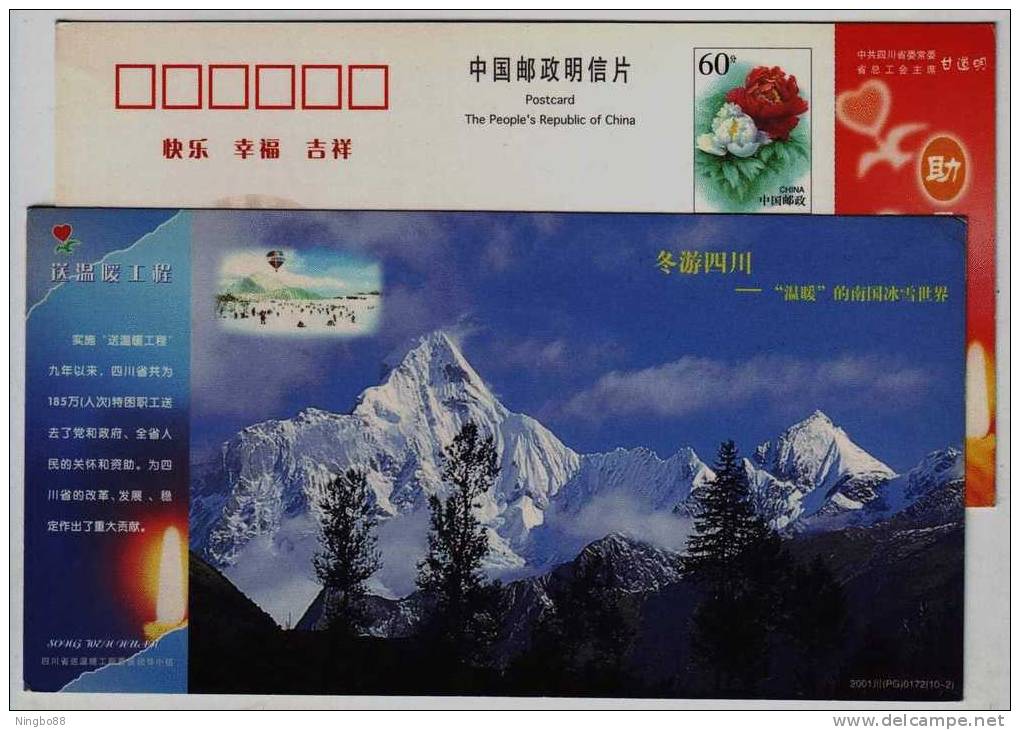 Balloon Sightseeing,snow Mountain,China 2001 Sichaun Warm Project Advertising Pre-stamped Card - Other (Air)