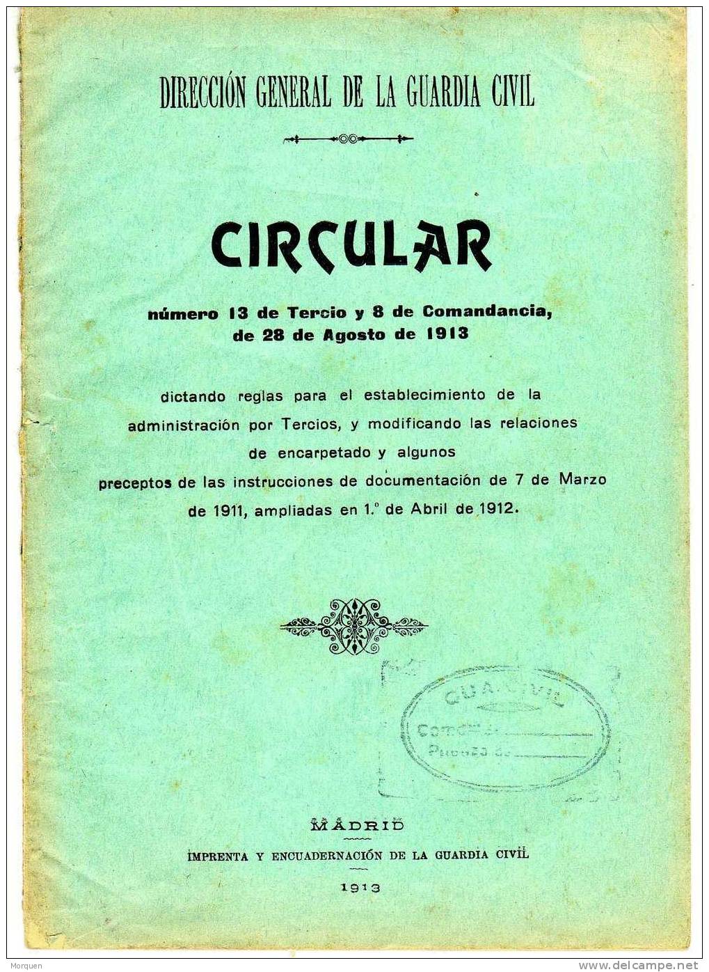 Circular. Boletin  Direccion General GUARDIA CIVIL 1913. MADRID - Geschiedenis & Kunst