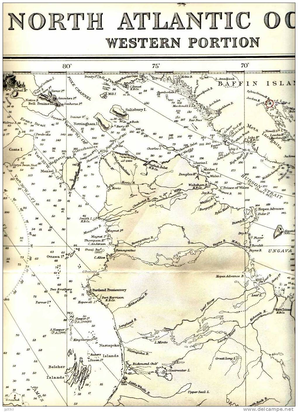 Carte Des Fonds Marins De L'Océan Atlantique Nord (Partie Ouest, De L'île De Baffin à La Guyane Française) - 1960 - Otros & Sin Clasificación