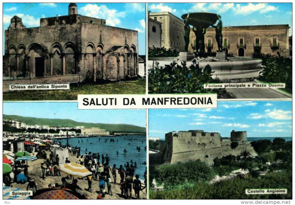 SALUTI DA   MANFREDONIA -   FOGGIA   PUGLIA   VIAGGIATA  COME DA FOTO ACQUERELLATA - Manfredonia