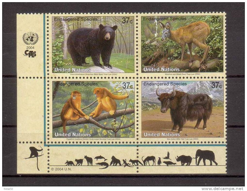 United Nations 2004 Mi 946-949 Beer, Aap, Monkey, Bear, Postfris - Unused Stamps