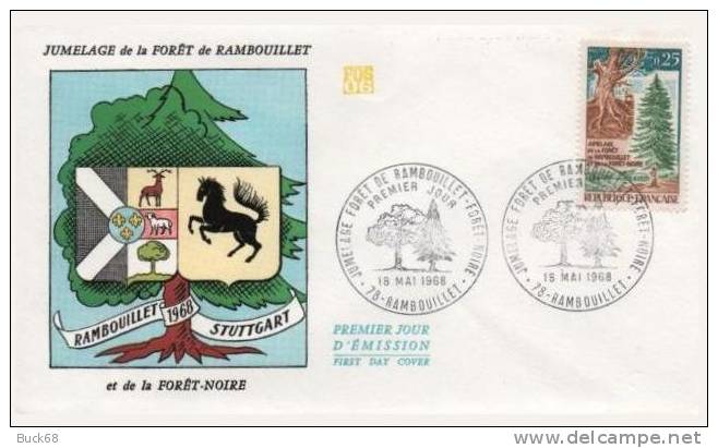 FRANCE 1561 FDC Premier Jour : Jumelage Forêt De Rambouillet Et Forêt Noire Stuttgart 18 Mai 1968 Armoirie Blason - 1960-1969