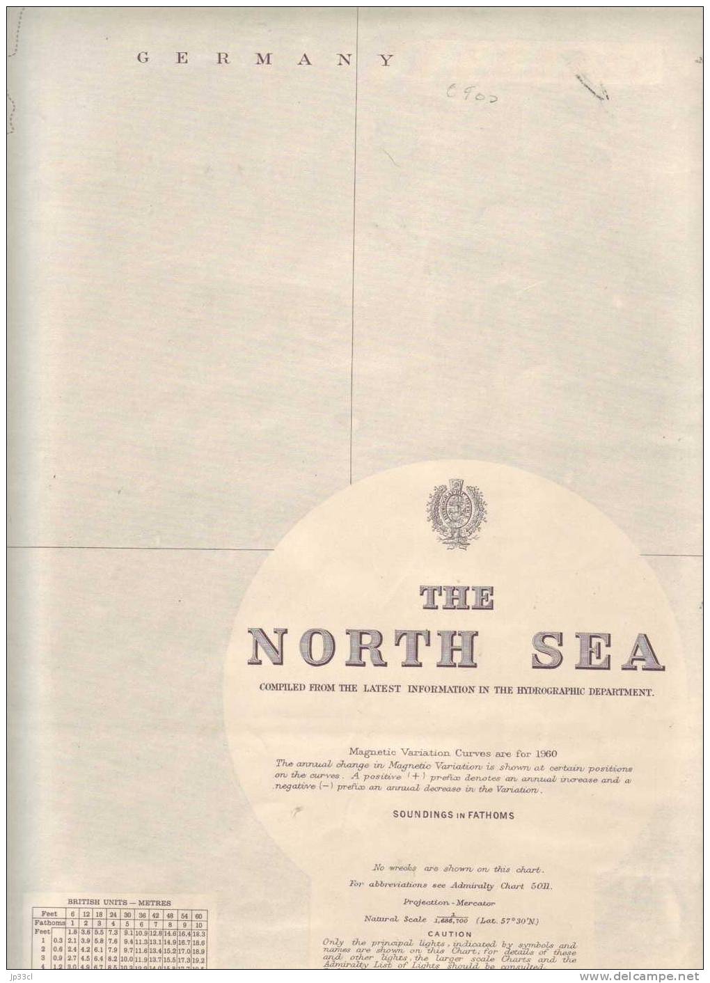 Carte Des Fonds Marins De La Mer Du Nord (du Sud De La Norvège à La Manche) - 1960 - Autres & Non Classés