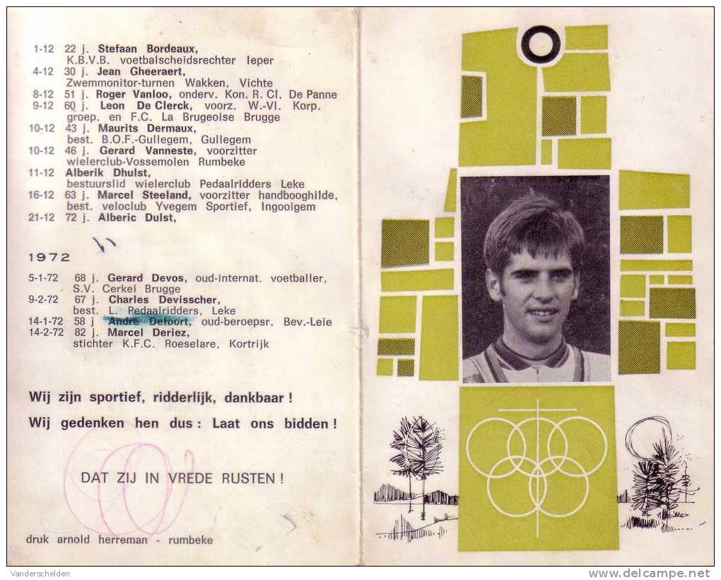 SPORTA BEDEVAART Overleden Sportmensen West Vlaanderen 1971 - 1972 Oa Jean Pierre Monseré Wereldkampioen Wielrennen - Images Religieuses