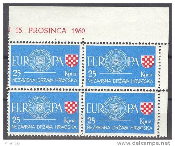 CROATIA EUROPA TOPIC 1960 EXIL GOUVERNEMENT BLOCKS OF 4 PERF + IMPERFVCOMBINATION 15 + 3 CENZTIMES! - 1960