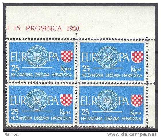 CROATIA EUROPA TOPIC 1960 EXIL GOUVERNEMENT BLOCK OF 4 PERF ORATED, VF MNH - 1960