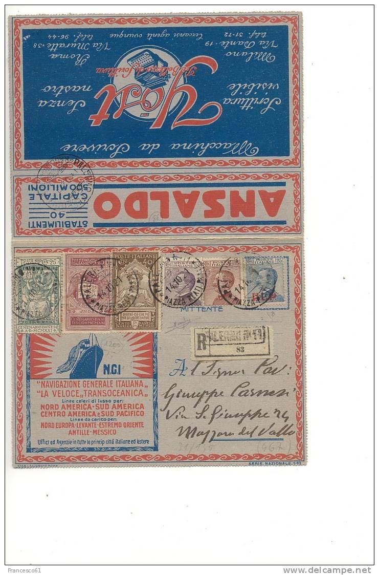 $40 BLP NGI 25c + DANTE +55+85c Firmata Diena E Raybaudi - Stamps For Advertising Covers (BLP)