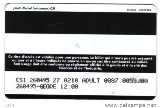 Carte Magnétique D'entrée à La Géode, Paris Du 26/04/95 : "La Géode, C'est Géant", - Eintrittskarten