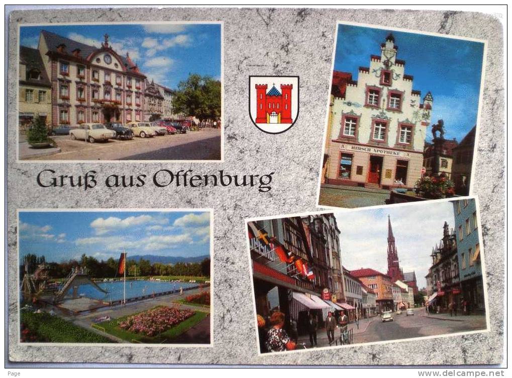 Offenburg,Gruß Aus,4-Bild-Karte,1968,Rat Haus,Löwenbrunnen,Bad,Hauptstrasse, - Offenburg
