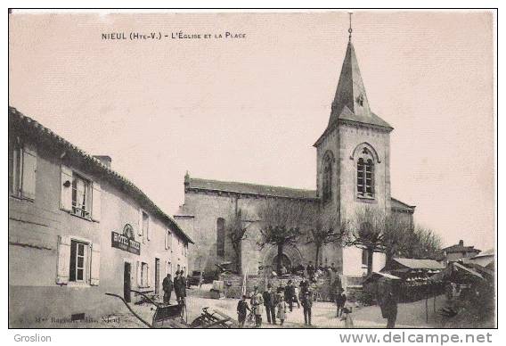 NIEUL (HTE V) L'EGLISE ET LA PLACE (BELLE ANIMATION) 1907 - Nieul