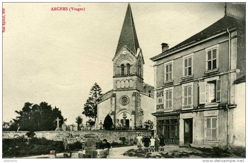 CPA 88 : ARCHES    église Et Café Du Centre  Animés   A VOIR !!! - Arches