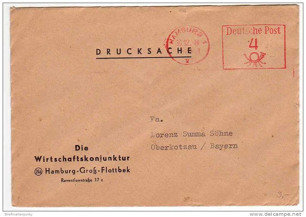 3329)  Freistempel Beleg Hamburg 30.12.48 , Die Wirschaftskonjunktur - Autres & Non Classés