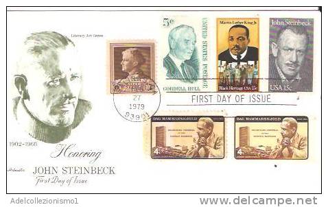 28559)lettera F.d.c. Honoring John Steinbeck Con 10c + 5e + 15c + 15c + 2x4c + Annullo - Other & Unclassified