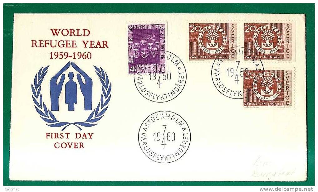 WORLD REFUGEE YEAR - ANNÉE MONDIALE Du RÉFUGIÉ  -  SWEDEN 1960 FDC - Yvert # 448/448b/449 - Flüchtlinge