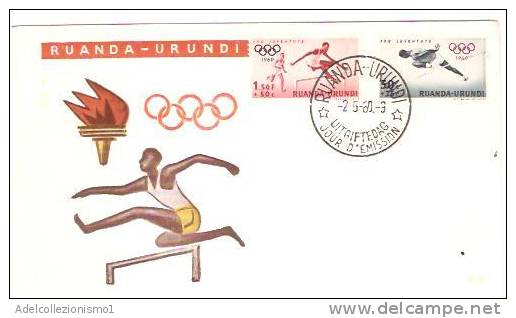 28410)lettera F.d.c  Ruanda Olimpiadi 1960 Con 1.50f+ 50c + Annullo - Lettres & Documents
