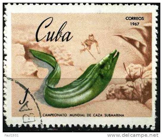 PIA - CUBA - 1967 : Championnats Du Monde De Chasse Sousmarrine : Murène  - (Yv 1158) - Used Stamps