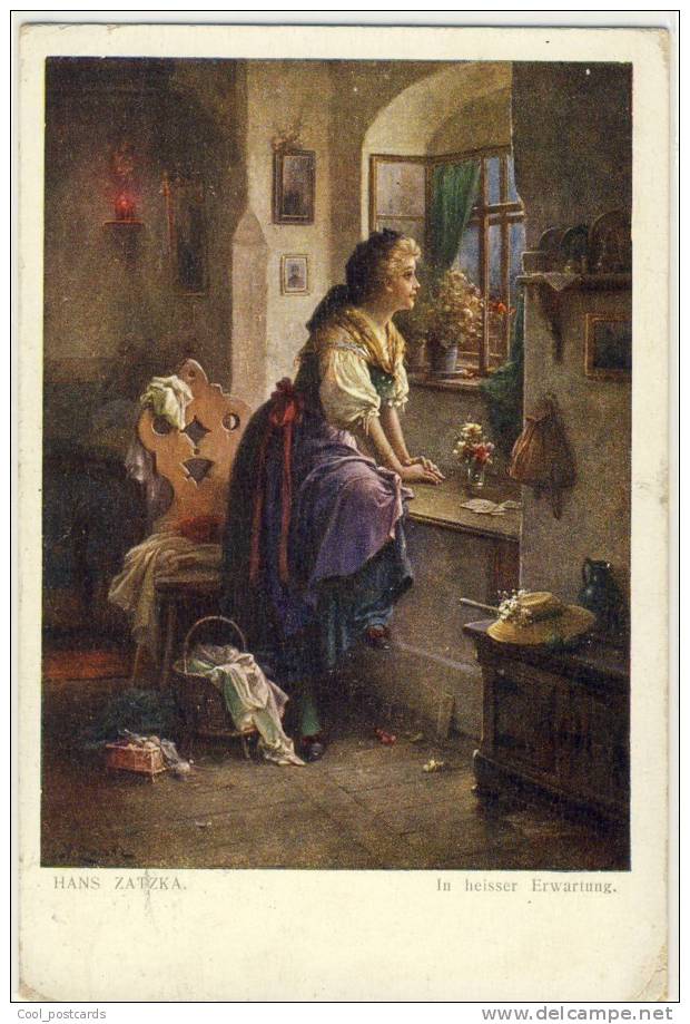 ZATZKA  HANS  Young Woman By The Window, Warm Awaiting, In Heisser Erwartung,     W.R.B. & Co.  No 634 - Zatzka