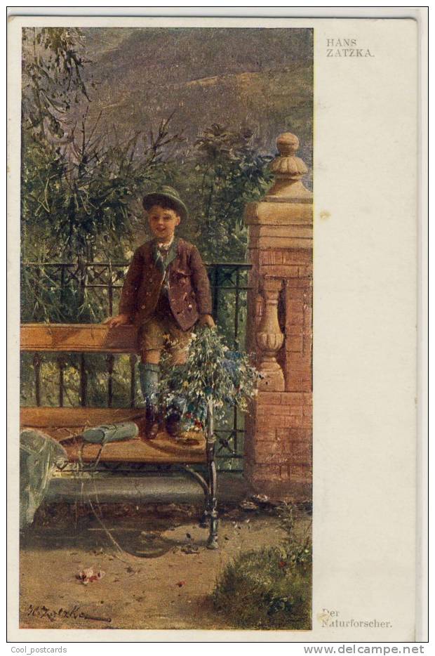 ZATZKA  HANS  Young Boy On Bench In Garden, Der Nturforscher,  The Young Explorer   W.R.B. & Co.  No 788 - Zatzka