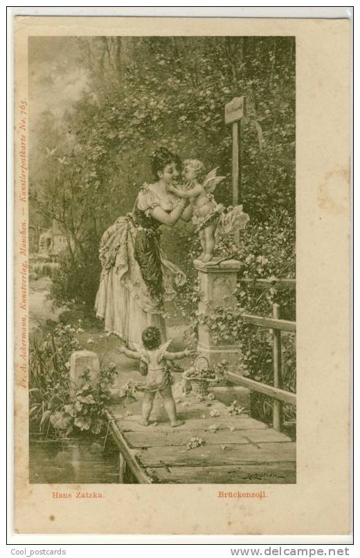 ZATZKA  HANS  Angel, Cupid Kisses Young Woman On Bridge,  Brueckenzoll, Pay Toll, Ackermann, No 765 - Zatzka