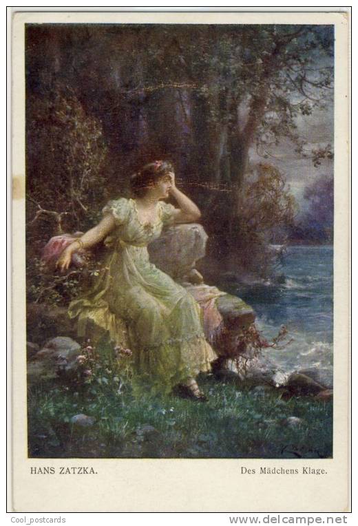 ZATZKA  HANS  Young Woman Sitting By The Stream, Des Maedchens Klage, Lamentation, No 1110 - Zatzka