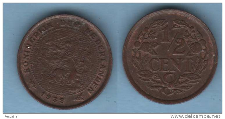 NEDERLAND - 1/2 CENT 1938 / WILHELMINA - 0.5 Centavos