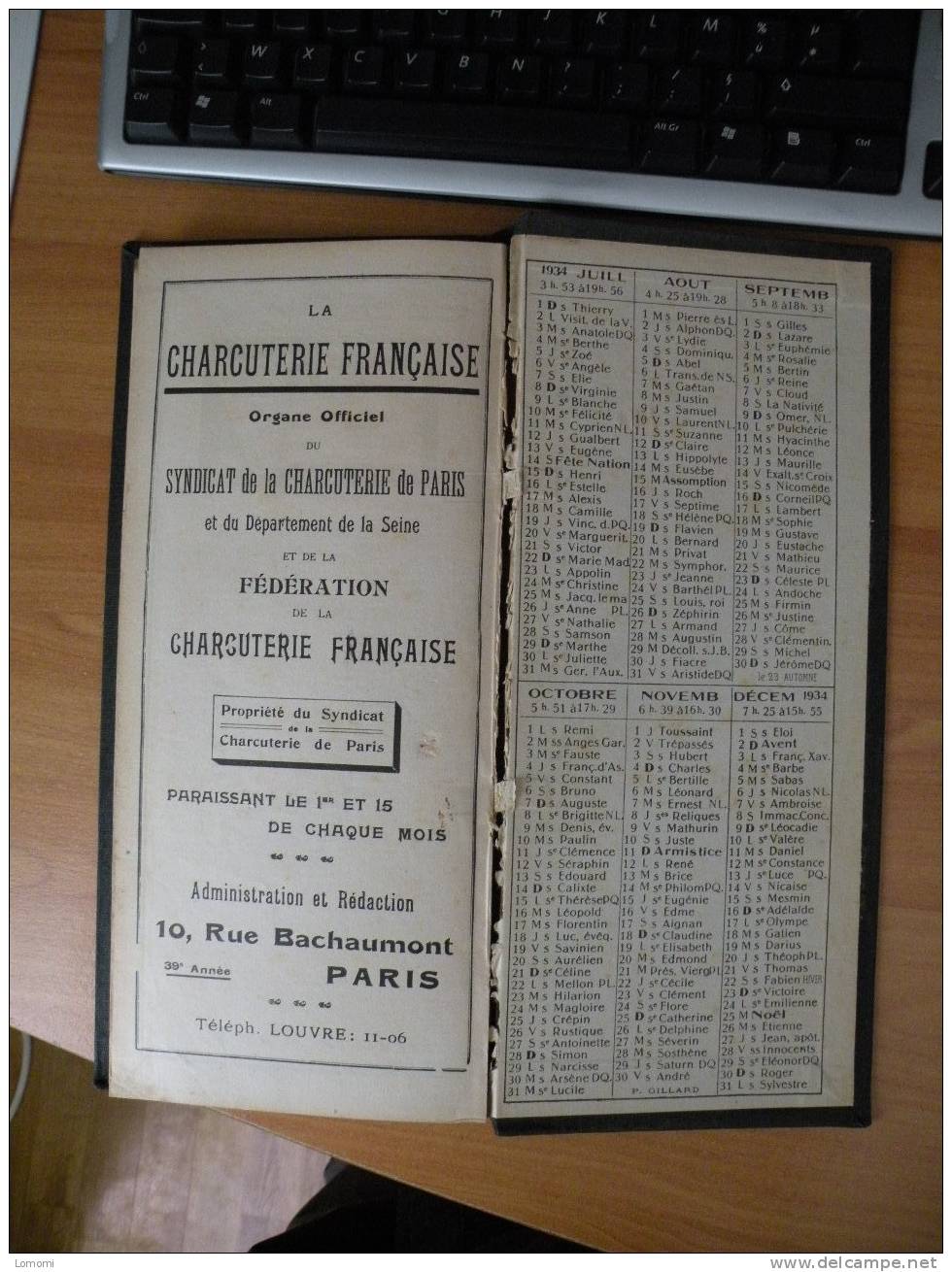 Agenda 1934 De Comptabilité établi Par Le Syndicat De La Charcuterie De Paris Et Du Département De La Seine . - Alimentaire