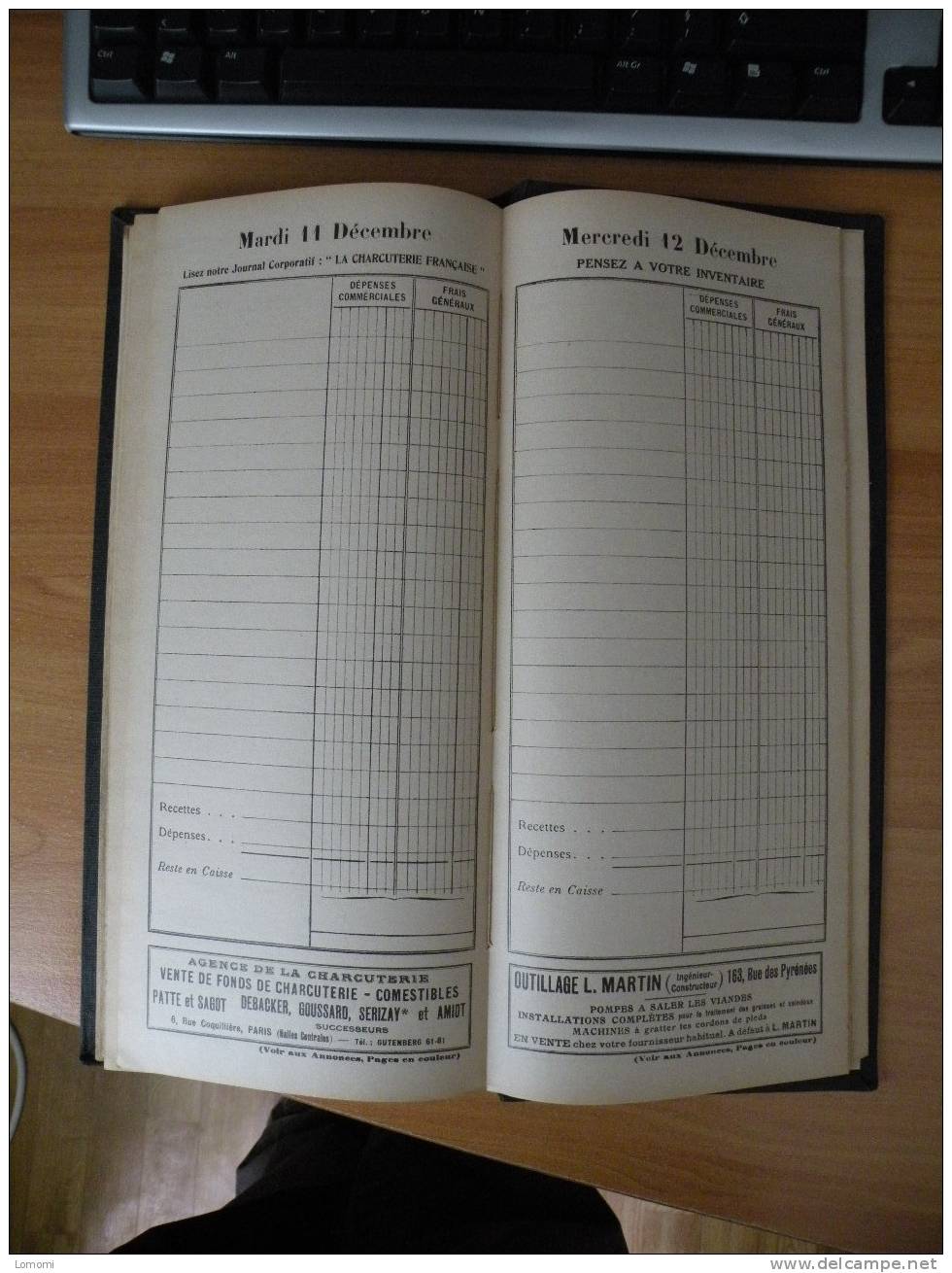 Agenda 1934 de comptabilité établi par le Syndicat de la Charcuterie de Paris et du département de la Seine .