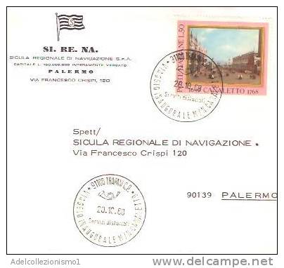 30050)lettera Scuola Navigazione Sirena Con 50£ Canaletto Da Trapani A Palermo - 1961-70: Marcophilia