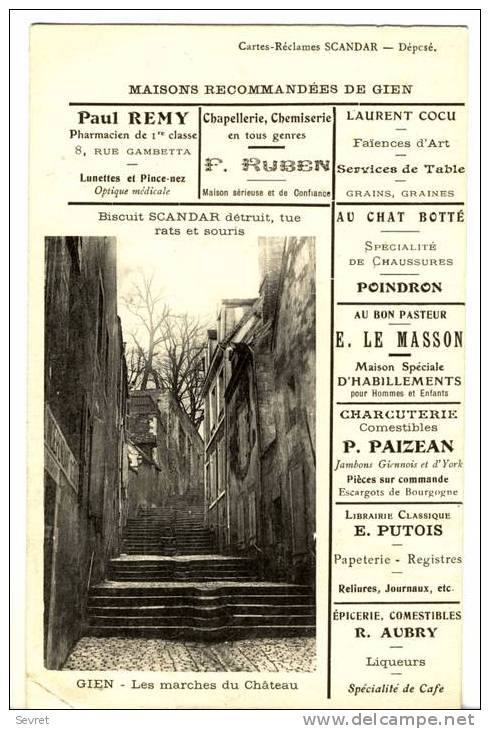 45  -  GIEN  - Les Marches Du Château . Carte Publicitaire .Maisons Recommandées De Gien. - Gien