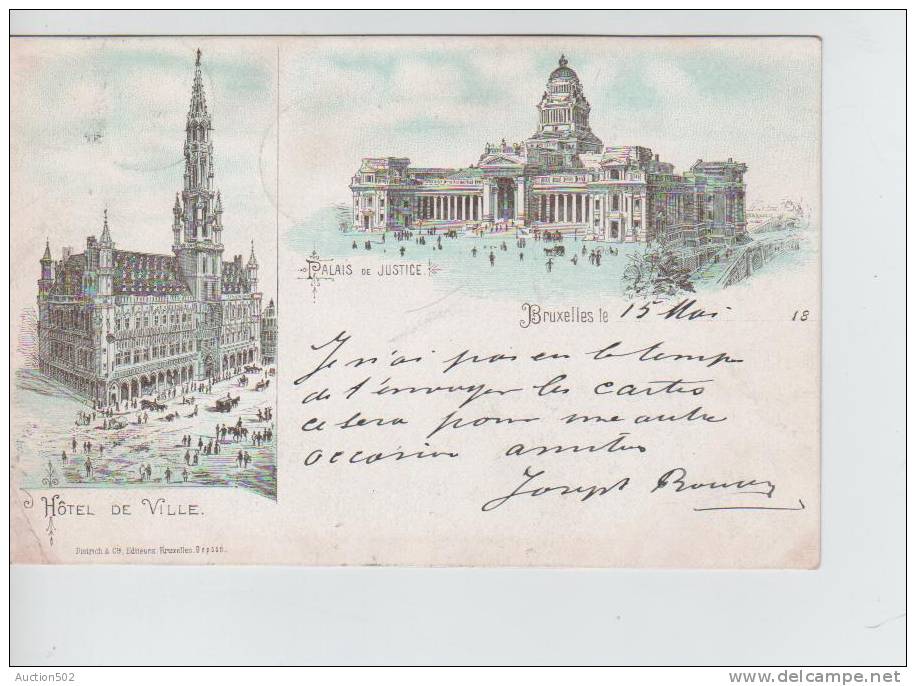 CP Lithographie Bruxelles Hôtel De Et Le Palais De Justice (PLI Coin Inf.gauche) 3072 - Monumenten, Gebouwen