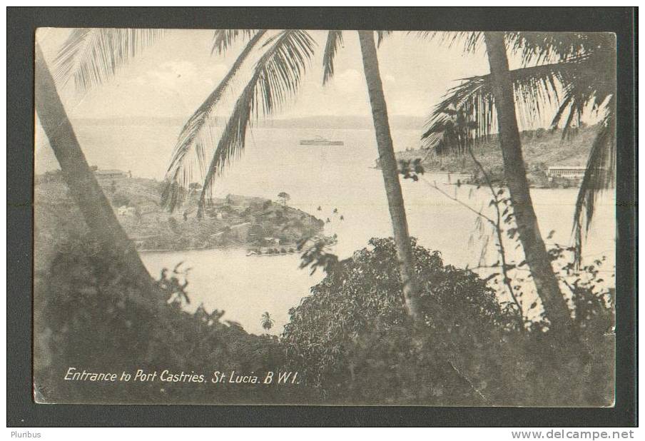 ENTRANCE TO PORT CASTRIES, ST. LUCIA, BWI, BRITISH VIRGIN ISLANDS,  OLD POSTCARD, USED 1933 - Isole Vergine Britanniche