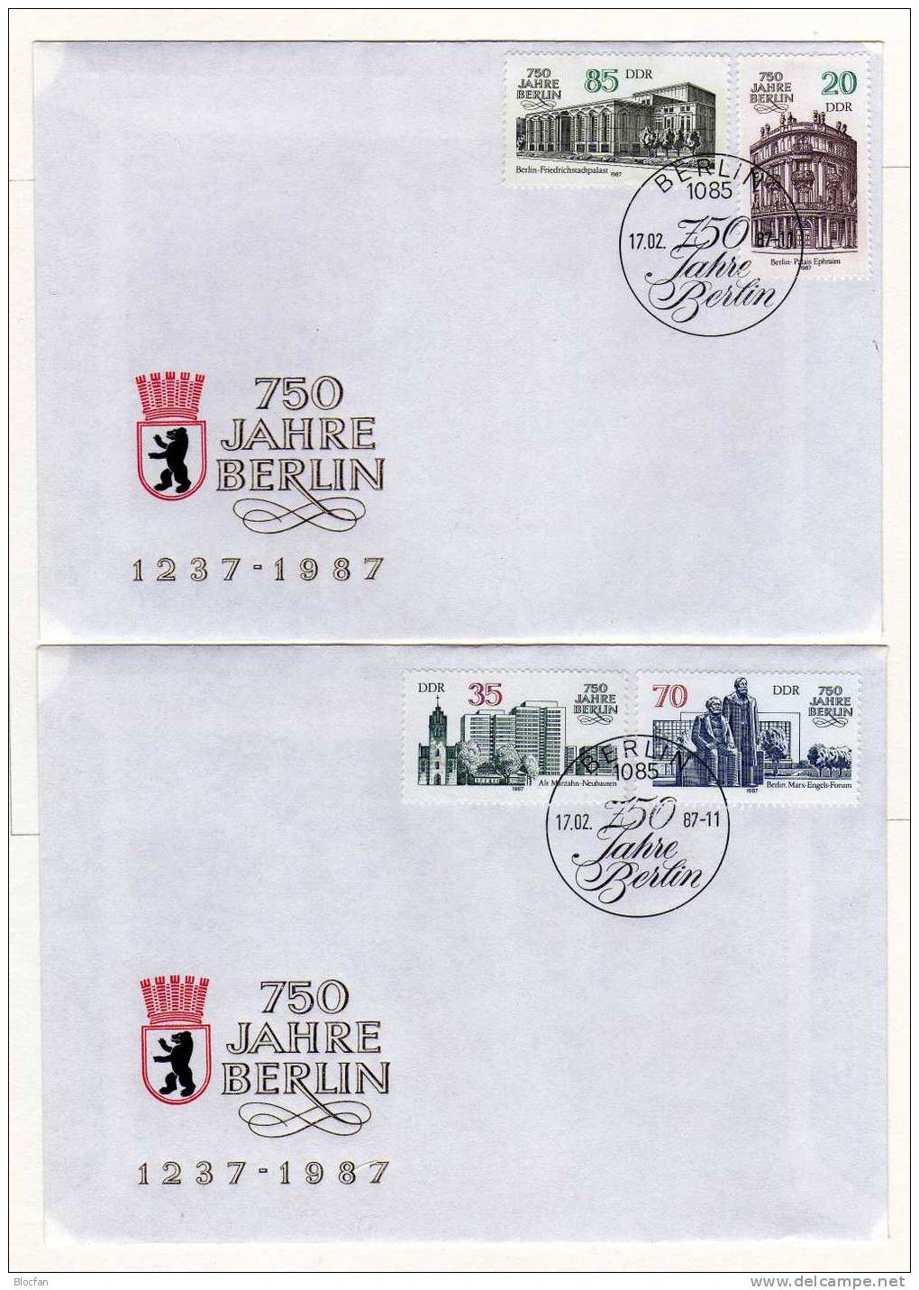 Gedenkblatt 750 Jahre Berlin 1987 DDR 3071/8 O Plus GBl.298/6 SST 16€ Architectur Palais Ephraim Document Of Germany - 1. Tag - FDC (Ersttagblätter)