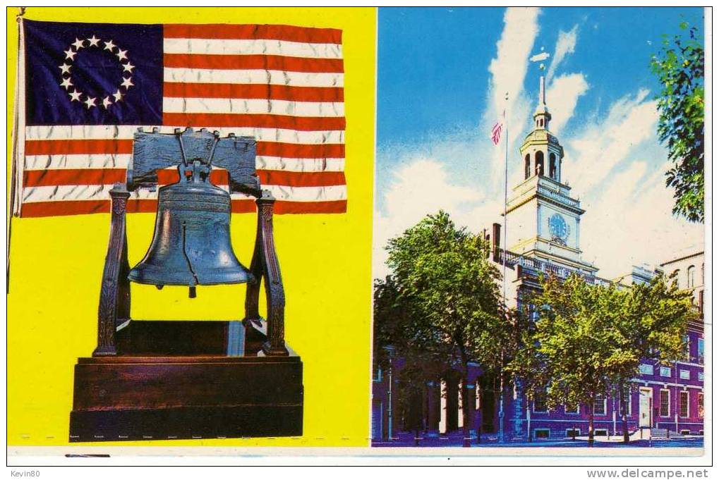 ETATS UNIS The Liberty Bell And Independance Hall Cpa Couleur - Philadelphia