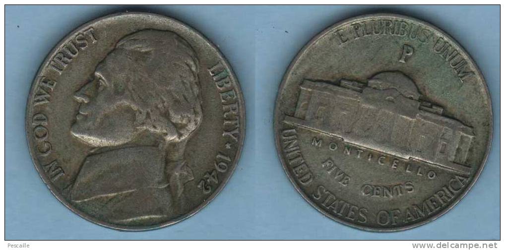 USA - PIECE 5 FIVE CENTS 1942 P - JEFFERSON - 1938-…: Jefferson