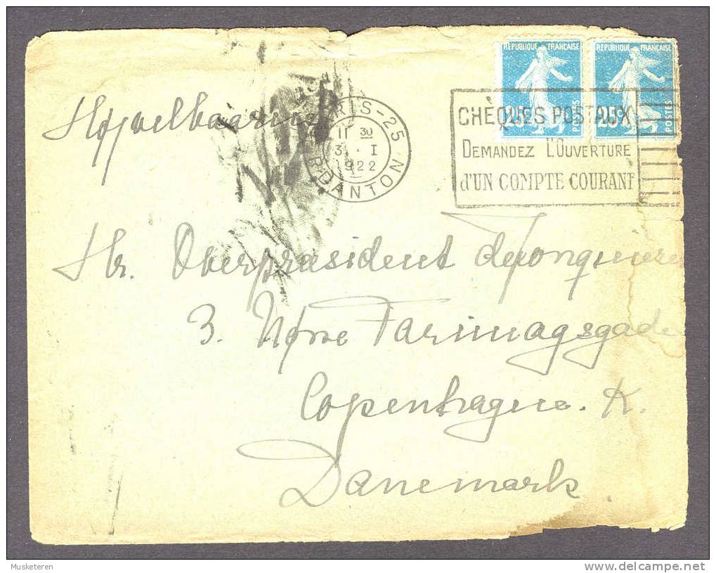 France PARIS -25, Rue Danton Cancel Cover 1922 To Copenhague Danemark - Brieven En Documenten