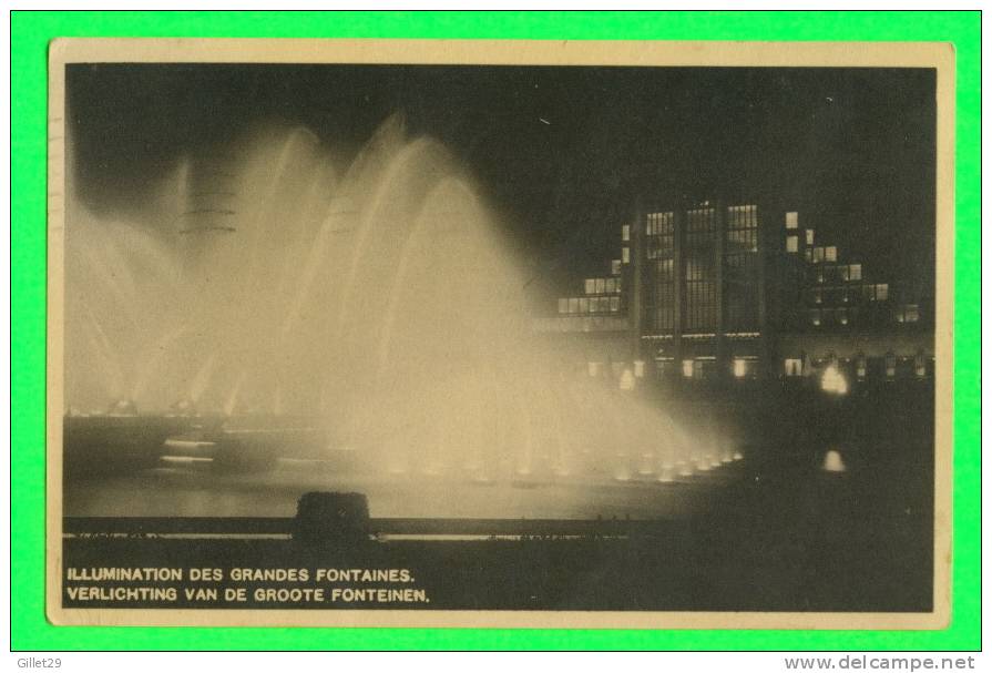 BRUXELLES, BELGIQUE - EXPOSITION 1935 - ILLUMINATION DES GRANDES FONTAINES - CIRCULÉE EN 1935 - - Expositions Universelles
