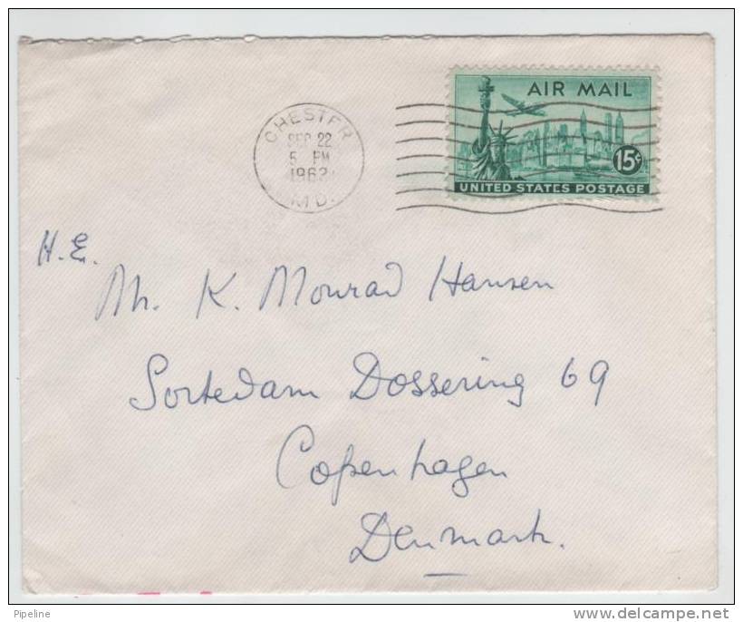 USA Cover Sent To Denmark Chester 22-9-1962 - Cartas & Documentos