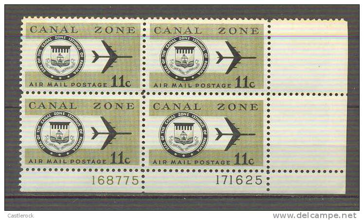 T)1970,PANAMA/CANAL ZONE,SCN C49,BLOCK OF 4,SEAL AND JET PLANE,MNH,WITH BORDER SHEET. - Canal Zone
