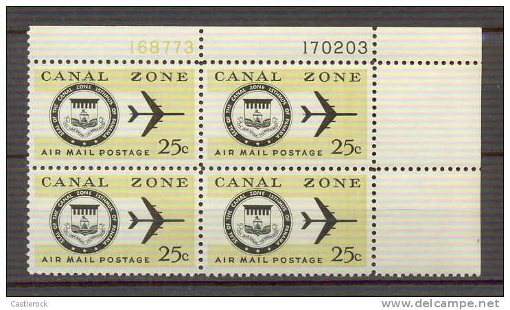 T)1970,PANAMA/CANAL ZONE,SCN C52,BLOCK OF 4,SEAL AND JET PLANE,MNH,WITH BORDER SHEET. - Kanaalzone
