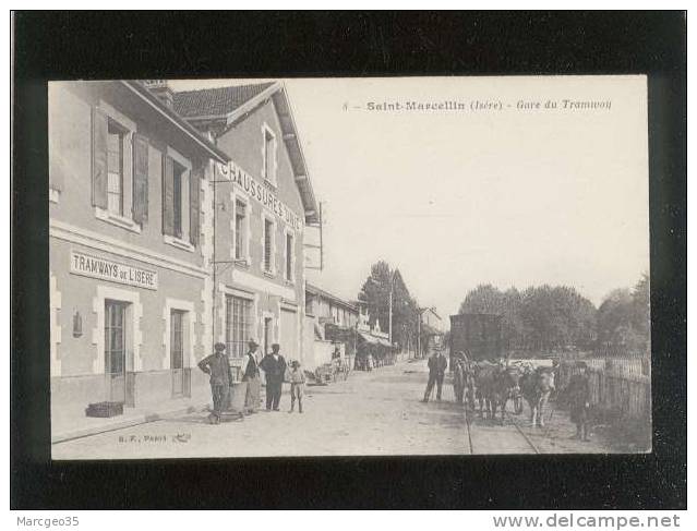 Saint Marcellin Gare Du Tramway édit.B.F. N° 8 Animée Attelage De Boeufs Tramways De L'isère Chaussures Unic Belle Carte - Saint-Marcellin