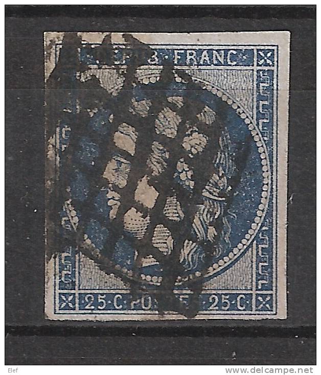 CERES , Yvert N° 4 A, 25 C Bleu Foncé, +VARIETE "Impression Neigeuse & ANNEAU-LUNE,"obl Grille;TB,cote Mini 90 Eur - 1849-1850 Ceres