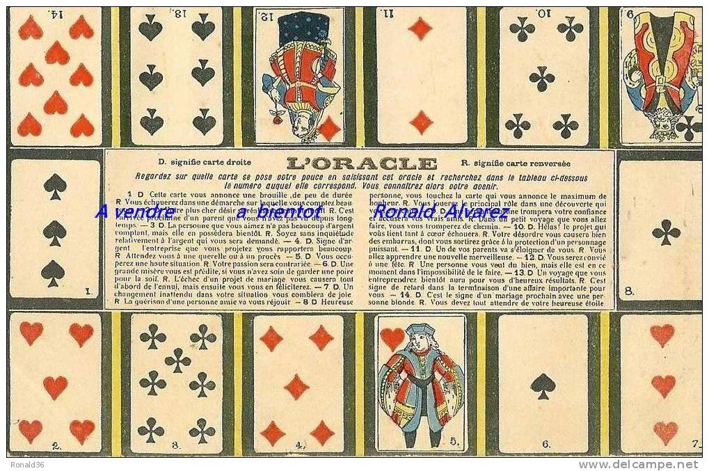Cp Cartes à Jouer : L'ORACLE Tireuse De Carte , Avenir , Coeur , Pique , Dame , Roi, Valet - Playing Cards