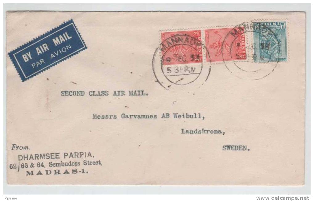 India Cover Sent To Sweden 1953 - Covers & Documents