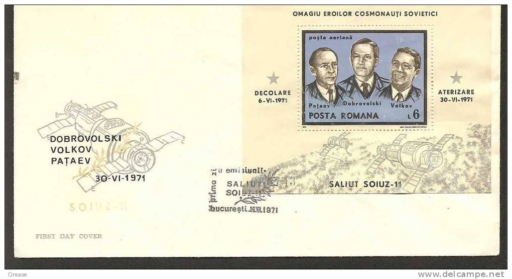 ROMANIA Cover FDC MISSION SOIUZ 11 - Sonstige (Luft)