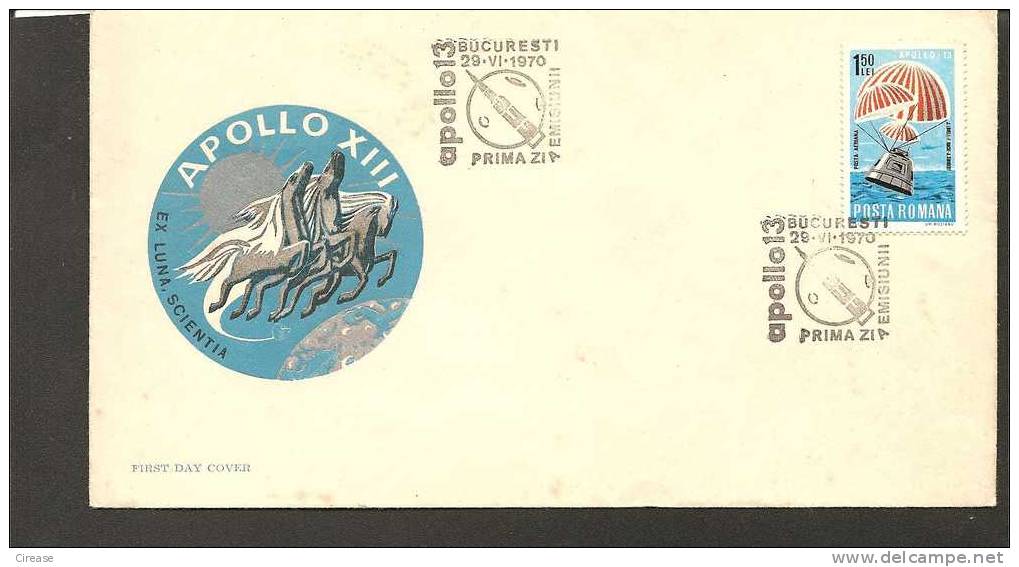 ROMANIA Cover FDC MISSION  APOLLO 13 - Sonstige (Luft)