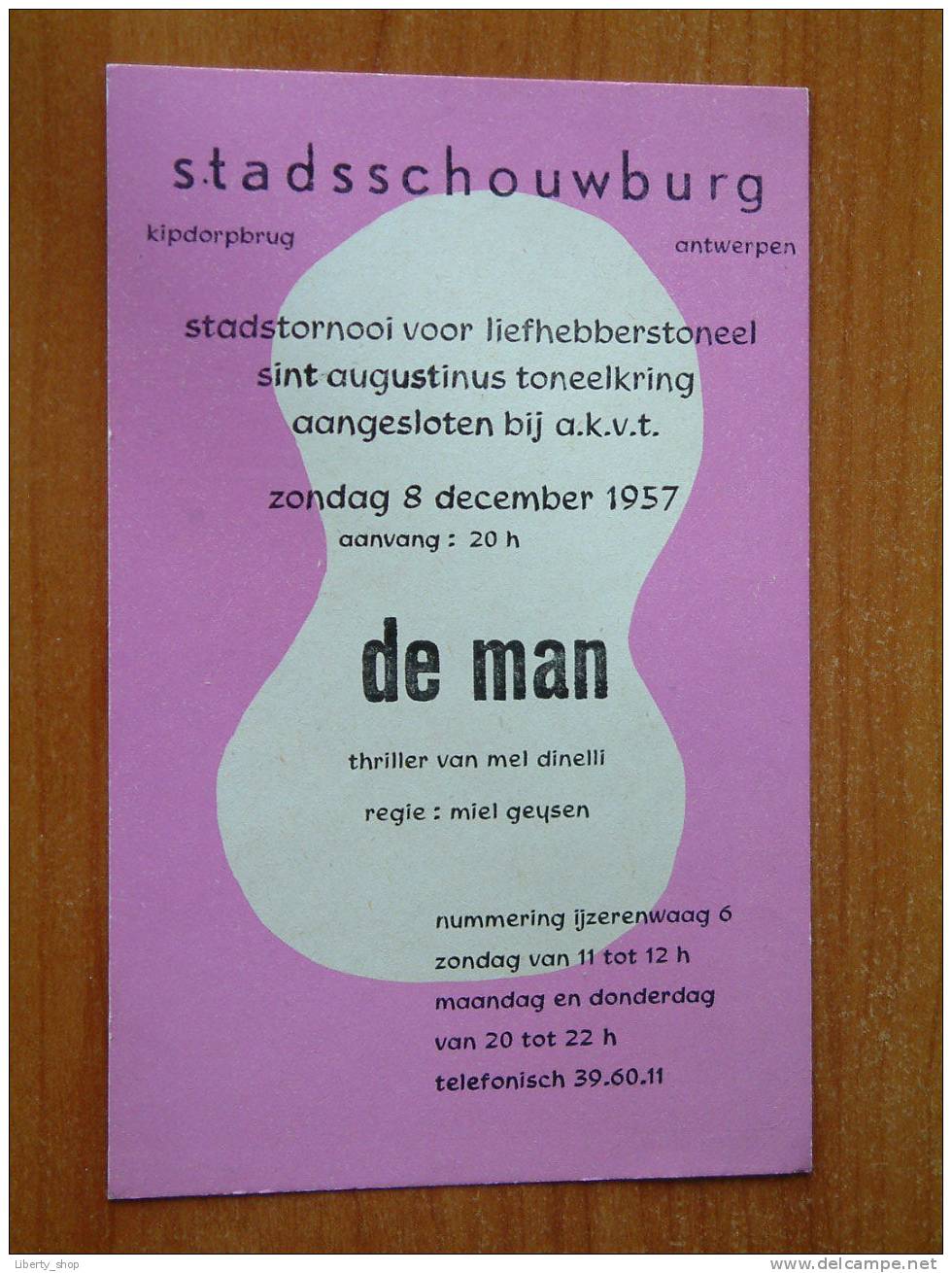 STADSSCHOUWBURG / DE MAN - 1957 ... (  Zie Details Op Foto ) !! - Toneel & Vermommingen