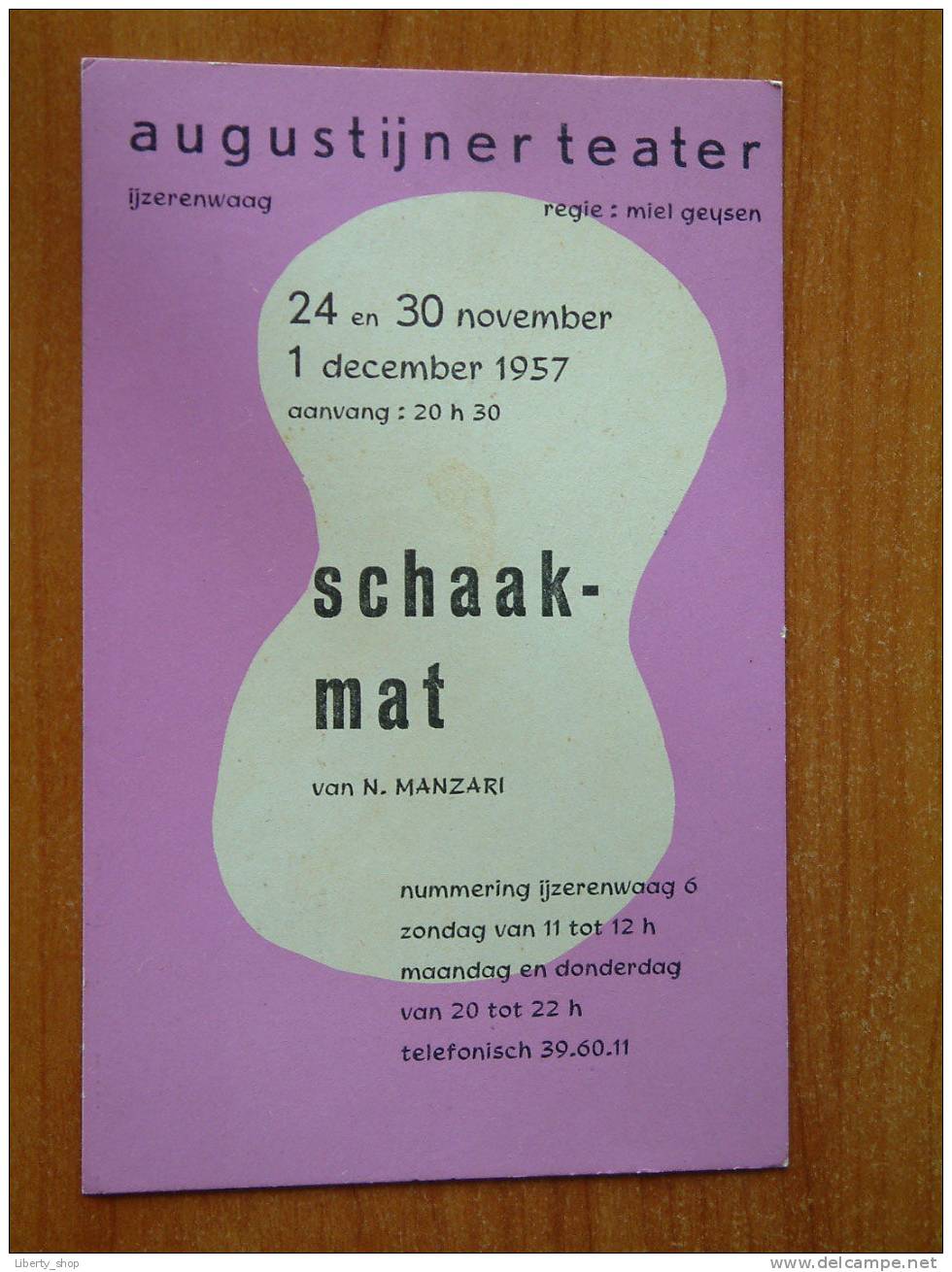 AUGUSTIJNER TEATER / SCHAAKMAT - 1957 ... (  Zie Details Op Foto ) !! - Théâtre & Déguisements