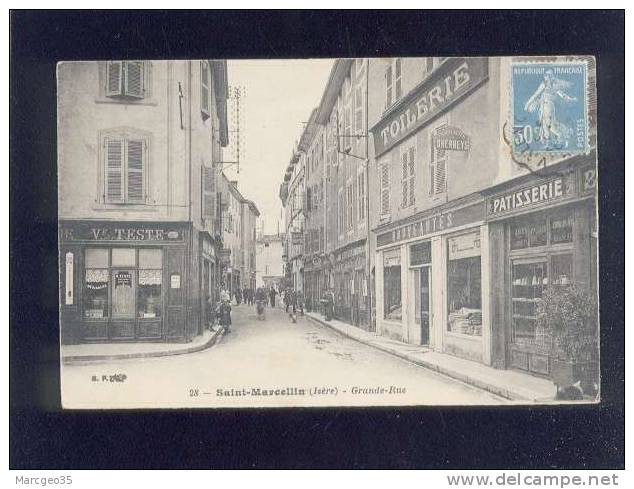 Saint Marcellin  Grande Rue édit.B.F. N° 28 Magasins Toilerie Patisserie Pharmacie Teste Thermomètre émaillé Belle Carte - Saint-Marcellin