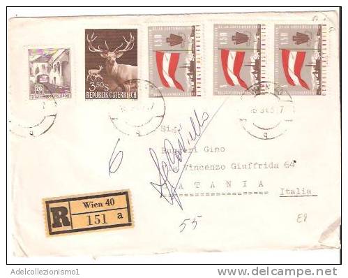 29713)lettera Racc. Con 20g+3.50s+3x1.50s Austriaci + Annullo Da Wien A Catania - Briefe U. Dokumente