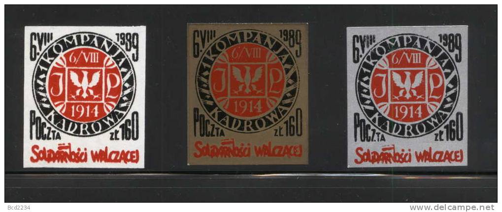 POLAND SOLIDARNOSC (SOLIDARNOSC WALCZACA) 1989 KOMPANIA KADROWA SET OF 3 (SOLID0044/0435) - Solidarnosc Labels